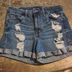 Aeropostale Blue Distressed Jean Shorts High Rise Curvy Midi Size 6